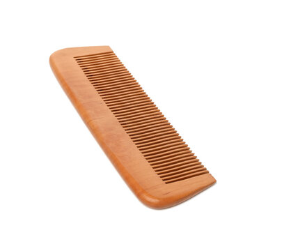 wooden brown hair comb isolated on white background
