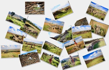 Photo collage of the ancient circle ruins also called baKoni ruins at Machadodorp South Africa