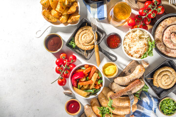 Assortment different fried sausages