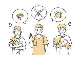 獣医　犬と猫の病気　害虫について説明する　イラスト素材