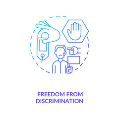 Freedom from discrimination blue gradient concept icon. Stop hate crimes, prevent violence and abuse. Migrant worker rights idea thin line illustration. Vector isolated outline RGB color drawing