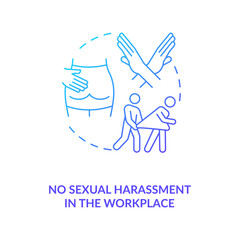 Obraz premium No sexual harassment in workplace blue gradient concept icon. Stop abuse. Prevent assault on woman. Migrant worker rights idea thin line illustration. Vector isolated outline RGB color drawing