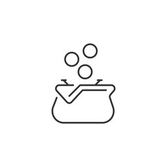 Opened purse with gold coins raining to open wallet. Related Vector Line Icon. Sign Isolated on the White Background. Editable Stroke EPS file. Vector illustration.