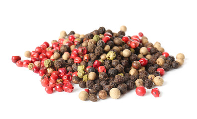 Mixed peppercorns on white background