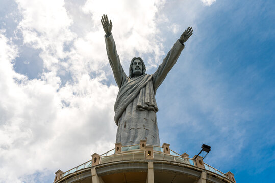Jesus Christ Statue in Makale on Sulawesi. The statue of Jesus is said to be the highest in the world, as it is located on a hill that is 1,100 meters up. The sculpture has a height of about 45 meters