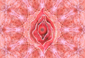 Vagina image in the shape of a flower. Yoni illustration of female energy concept. Colorful abstract mandala background. - 426052230