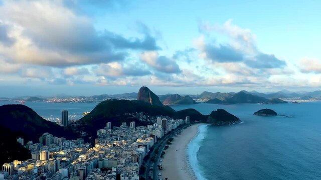Coastal city view of seascape in Ipanema beach, Rio de Janeiro, Brazil.Coastal city view of seascape in Ipanema beach, Rio de Janeiro, Brazil.Coastal city view of seascape in Ipanema beach.