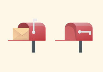 Mailbox set concept. Colored flat vector illustration. Isolated on yellow background.