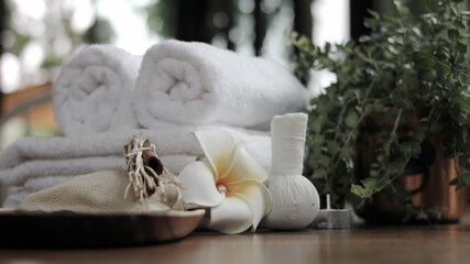 Spa accessories,Beautiful composition of spa , spa relax concept,  herbs for massage, beautiful sap...