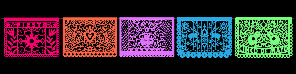 Colorful mexican perforated papel picado banner