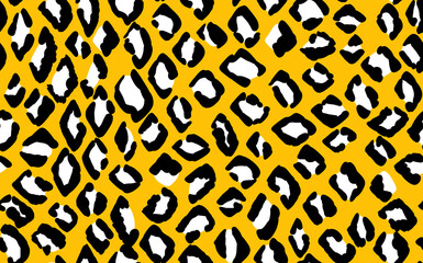 Abstract modern leopard seamless pattern. Animals trendy background. Yellow and black decorative vector stock illustration for print, card, postcard, fabric, textile. Modern ornament of stylized skin