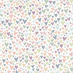 Lovely hand drawn doodle hearts seamless pattern, pastel colored hand drawn background, great for Valentine's or Mother's Day, textiles, banners, wrapping, wallpapers - vector design