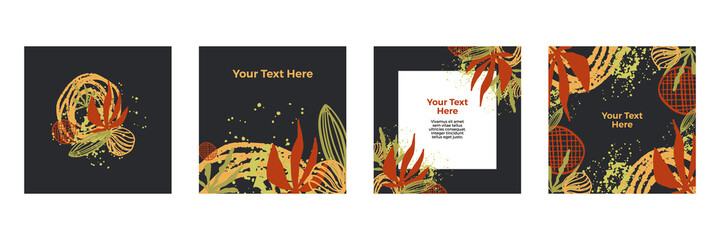 Abstract creative universal artistic templates with botanical wall art vector set. Tropical frame. Good for poster, card, invitation, flyer, cover, banner, placard, brochure and other graphic design