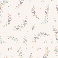Obraz na płótnie Canvas Lovely hand drawn doodle hearts seamless pattern, pastel colored hand drawn background, great for Valentine's or Mother's Day, textiles, banners, wrapping, wallpapers - vector design