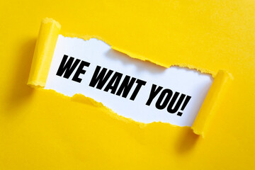 Text sign showing WE WANT YOU!