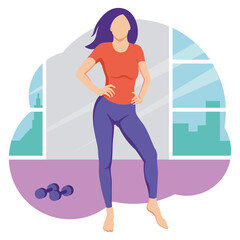 Fitness girl doing sports in the gym. Flat design. Vector illustration on white background