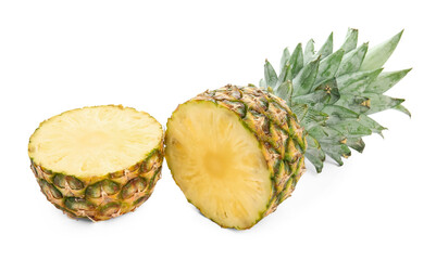 Cut fresh pineapple on white background