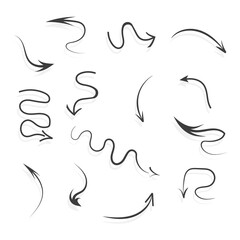 Obraz premium Infographic elements on isolated white background. Hand drawn simple arrows. Line art. Set of different pointers. Abstract indicators. Black and white illustration.