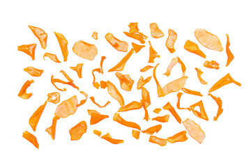 A pile of dried orange peels isolated on a white background
