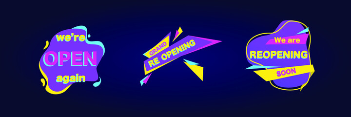 Fototapeta premium Neon reopening banner on blue background 