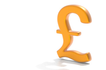3d English pound symbol, gold color, on white background.