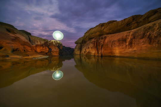 Stone View With Light At Sam Phan Bok, Ubon Ratchathani, Thailand