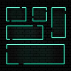 Set of neon signs on a transparent background. Neon light frame, glowing bulb banner. Vector illustration. Neon gradient