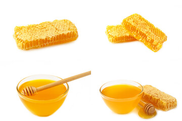 Set of sweet honeycomb isolated on white background, honey products by organic natural ingredients concept.