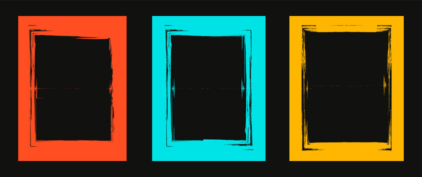 Set of grunge square frame. Abstract red, blue and yellow empty grunge frame background. Vector