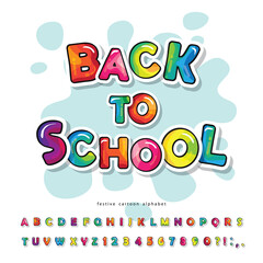 Cartoon colorful font for kids. Back to school. Creative alphabet paper cut out. Vector