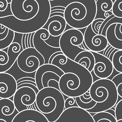 Abstract seamless pattern on dark background. Doodle sea wallpaper. Line art waves print.