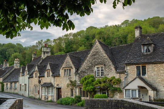 Cottages in the picturesque Cotswolds village of Castle Combe, Wiltshire, England, United Kingdom