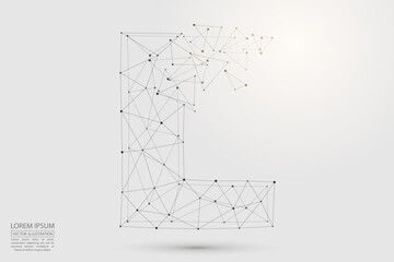 The destruction  volumetric 3D letters dark gray on a white background. Consist of triangles, circles, lines, points and spider webs. Vector illustration eps 10.