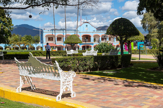Beautiful town square of Santa Maria del Tule, Oaxaca, Mexico