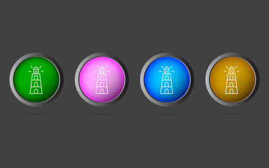 Very Useful Editable Lighthouse Line Icon on 4 Colored Buttons.