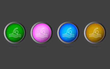 Very Useful Editable Swimmer Line Icon on 4 Colored Buttons.