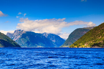Norwegian fjord seen from ferry boat