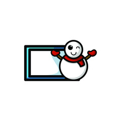 Cute Snowman Cartoon Character Vector Illustration Design. Outline, Cute, Funny Style. Recomended For Children Book, Cover Book, And Other.