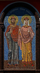 External mosaic decoration of Ascention Christi church. John the Baptist monastery, city of Vyaz`ma, Russia