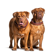 Obraz premium Couple of Dogue de Bordeaux sitting together, isolated on white