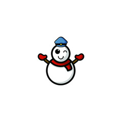 Cute Snowman Cartoon Character Vector Illustration Design. Outline, Cute, Funny Style. Recomended For Children Book, Cover Book, And Other.