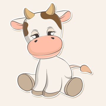 Adorable cute cartoon cow baby. Vector illustration.