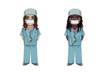 female medical workers in scrubs