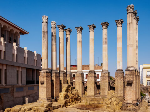 Ruins of the Roman Temple in Cordoba, Andalusia, Spain