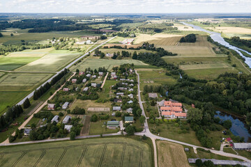 Fototapeta na wymiar Aerial photo of village Ranki, Latvia.