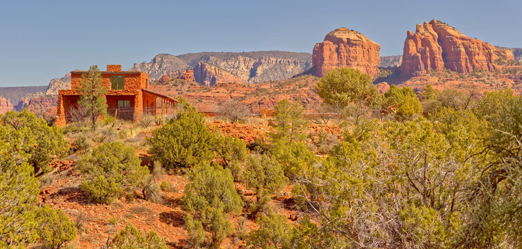 House Of Apache Fires In Red Rock State Park With Cathedral Rock In The Background, Sedona, Arizona, United States Of America