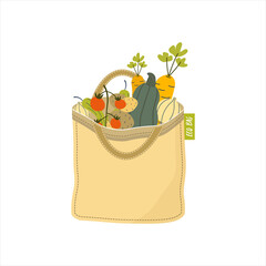 Eco shopping bags with vegetables. Zero waste, plastic free concept. Colored trendy vector illustration. Cartoon style. .