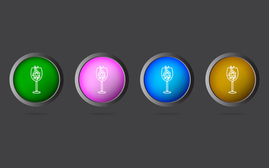 Very Useful Editable Wine Glass Line Icon on 4 Colored Buttons.