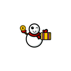 Cute Snowman Cartoon Character Vector Illustration Design. Outline, Cute, Funny Style. Recomended For Children Book, Cover Book, And Other.