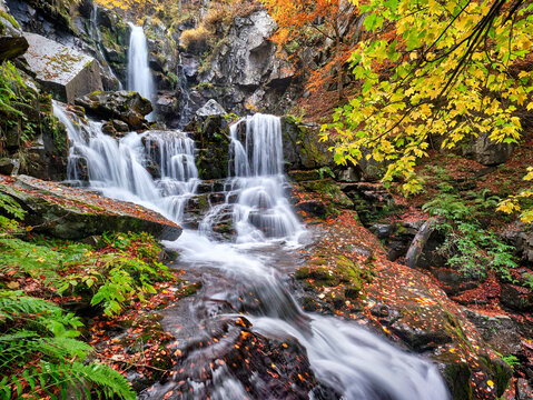 Long exposure at Dardagna waterfalls in autumn, Parco Regionale del Corno alle Scale, Emilia Romagna, Italy
